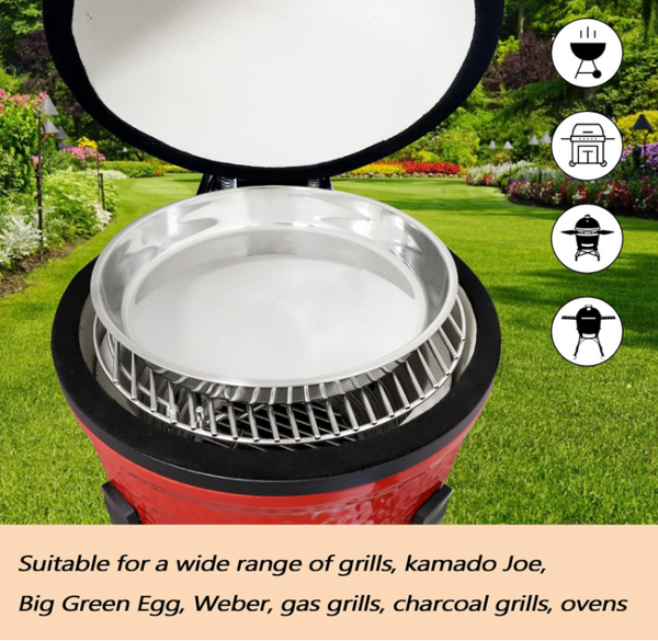 12in Deep Dish Drip Pan, Stainless Steel Pizza Pan Fits For Kamado Joe, Roast Pan For Big Size Green Egg & Acorn & Weber Grills & Smokers