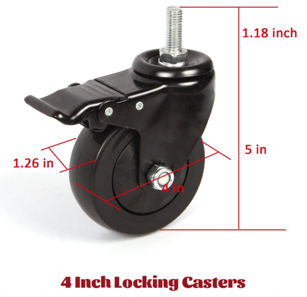 Caster Wheels Set of 4, 4inch Heavy Duty Metal Swivel Wheel Threaded Stem Mount Industrial Castors Wheel Kit Fits for Kamado Joe Series III Carts Rolling Carts Furniture Workbench Trolley