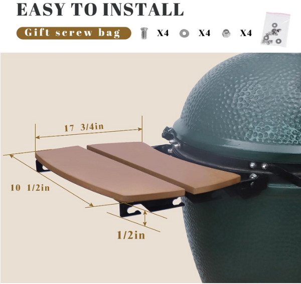 2 Slat Side Shelves for Large Big Green Egg Charcoal Grill Table for L Big Green Egg,New Upgrade Grill 2-Slat Side Shelves Table for Large Big Size Green Egg Charcoal Grill Accessories