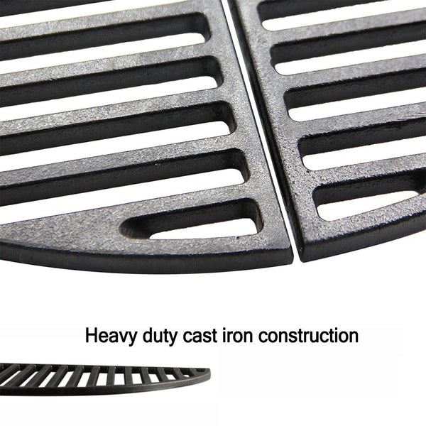 Mydracas 18" Half Moon Cast Iron Divide Conquer Cooking Grate for Large Big Green Egg and Classic Joe or Any 18 Inch Kamado Grill Barbeque Accessories Reversible Grate for Searing - mydracas